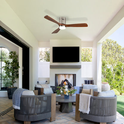 52 Inch Ceiling Fan with Light, 3 Light Walnut Solid Wood Blades,Remote Control,6-speed Reversible DC Motor for Bed Room,Dining Room,Living Room.
