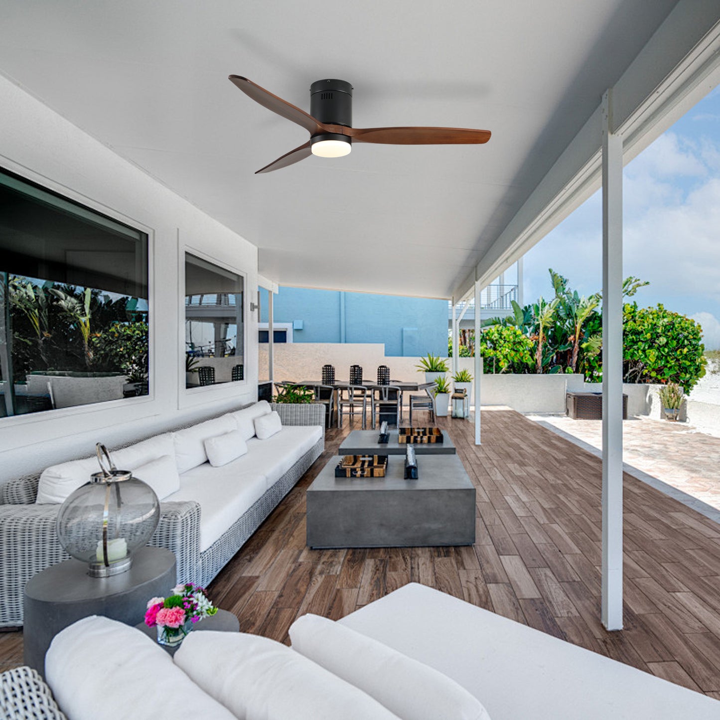 52 Inch Ceiling Fan with Light, 3 Dark Walnut Solid Wood Blades,Remote Control,6-speed Reversible DC Motor for Bed Room,Dining Room,Living Room.