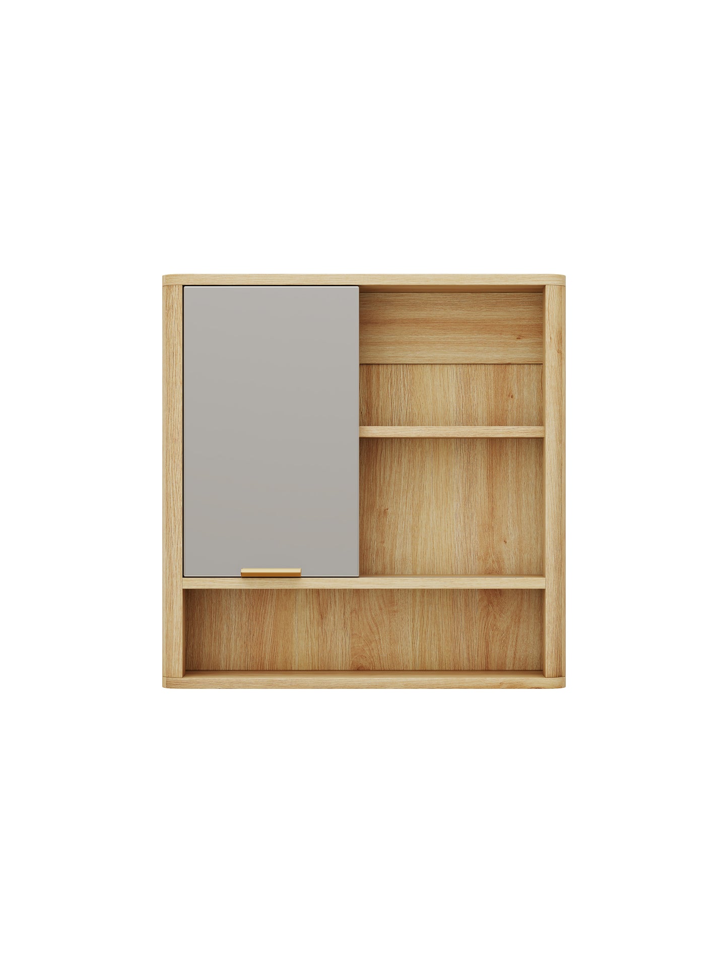 Wood Finish Wall Mounted Mirror Cabinet - Bathroom Storage