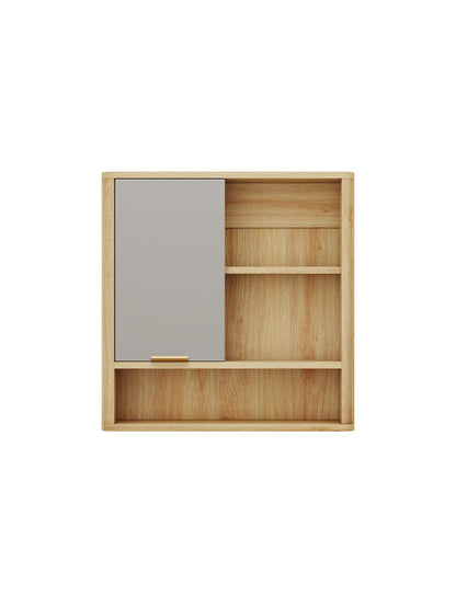 Wood Finish Wall Mounted Mirror Cabinet - Bathroom Storage