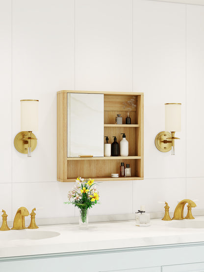 Wood Finish Wall Mounted Mirror Cabinet - Bathroom Storage