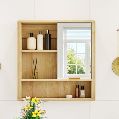 Wood Finish Wall Mounted Mirror Cabinet - Bathroom Storage
