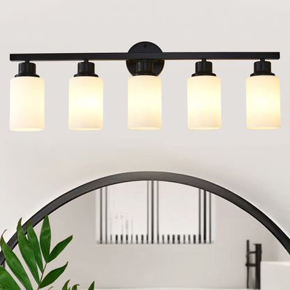 5-Light Matte Black Wall Lamps with White Glass Shades (No Bulbs) Sconce Lighting for Bedroom Living Room