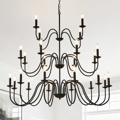 Farmhouse Chandelier, Black Metal Chandeliers  Light Fixtures Industrial for High Ceiling Living Dining Room Foyer. Adjustable Height-E12