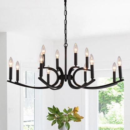 12-Light Farmhouse Chandelier, Black Metal Chandeliers  Light Fixtures Industrial for High Ceiling Living Dining Room Foyer. Adjustable Height-E12 (NO Included Bulb)
