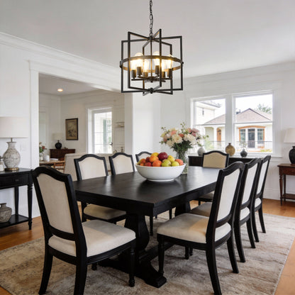 6-Light Metal Lantern Tiered Pendant Hanging Light Fixtures, Industrial Farmhouse Adjustable Height Chandeliers for Dining Room Hallway Foyer Entryway--Matte Black (E26 Bulbs Not Included)
