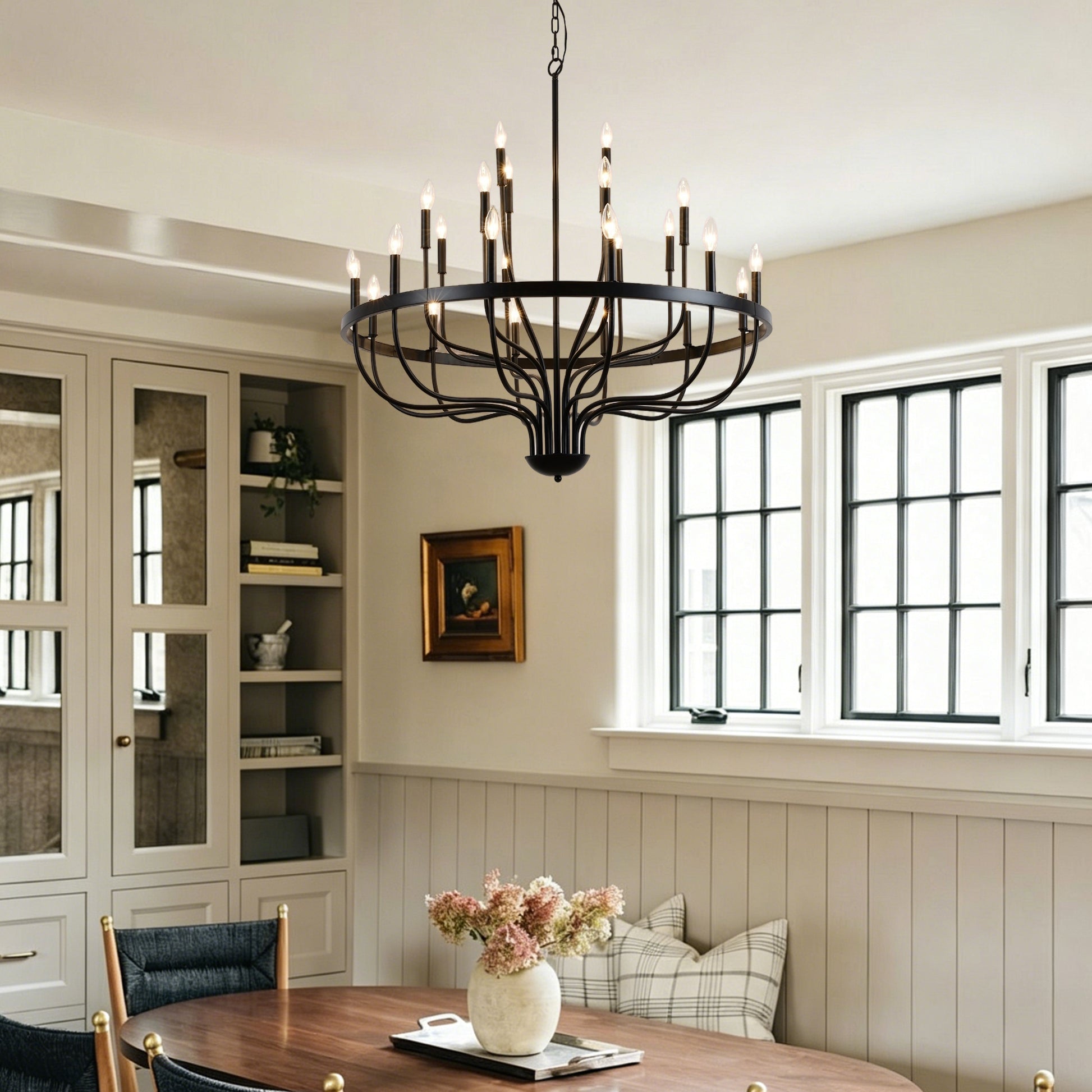 Large Black Metal Chandelier - Dining Room Pendant Light