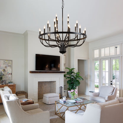Large Black Metal Chandelier - Dining Room Pendant Light