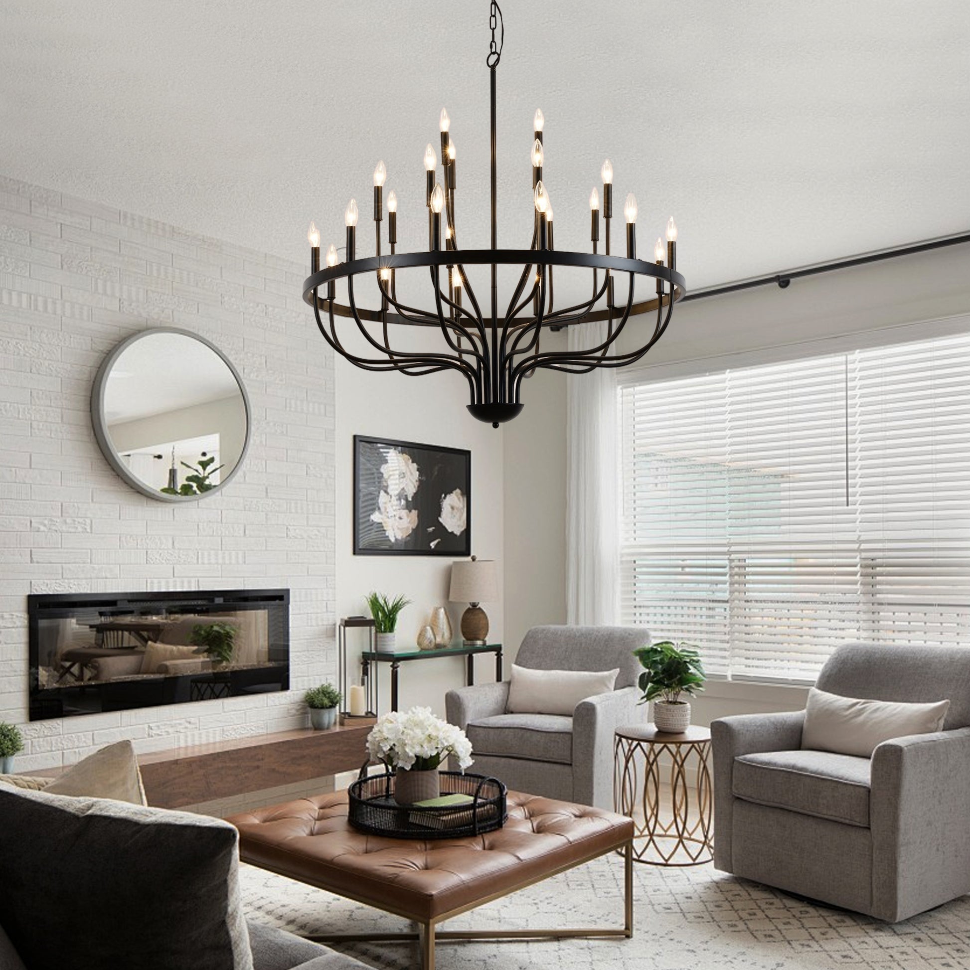 Large Black Metal Chandelier - Dining Room Pendant Light