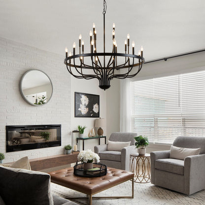 Large Black Metal Chandelier - Dining Room Pendant Light