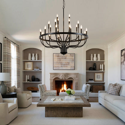 Large Black Metal Chandelier - Dining Room Pendant Light