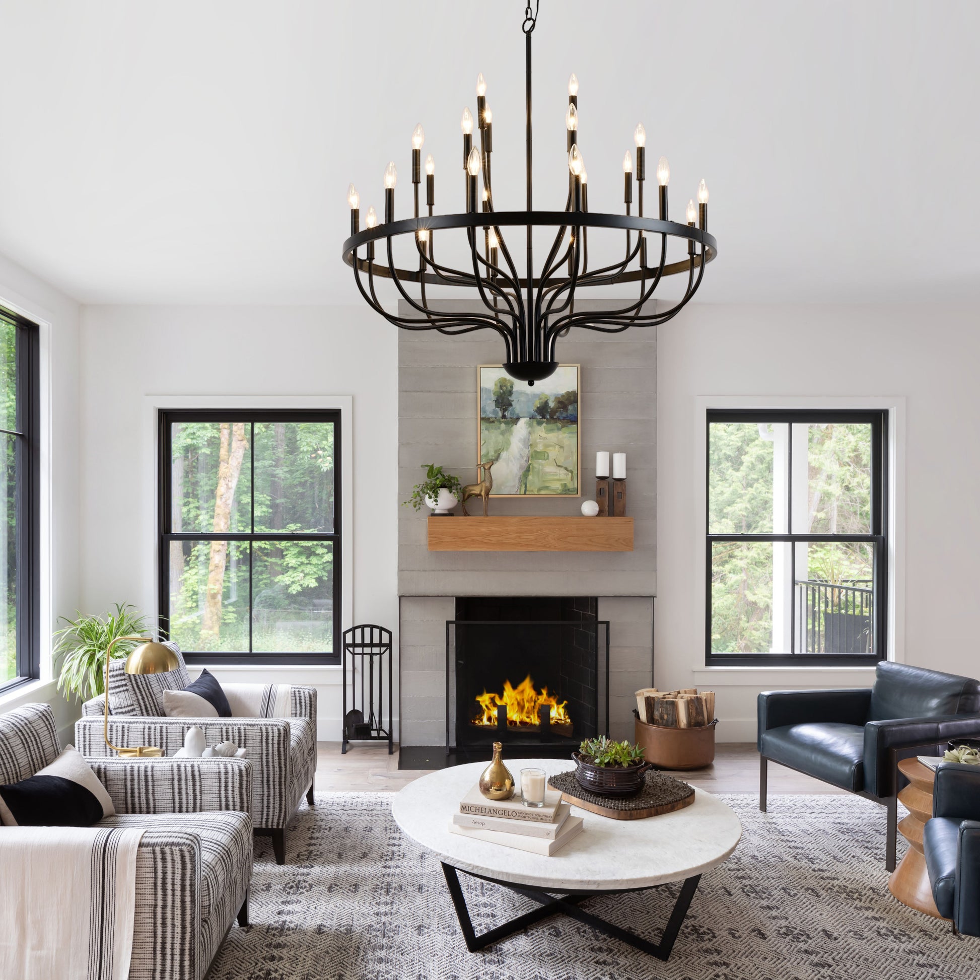 Large Black Metal Chandelier - Dining Room Pendant Light