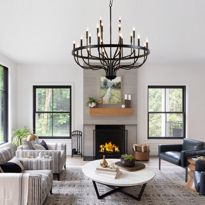 Large Black Metal Chandelier - Dining Room Pendant Light