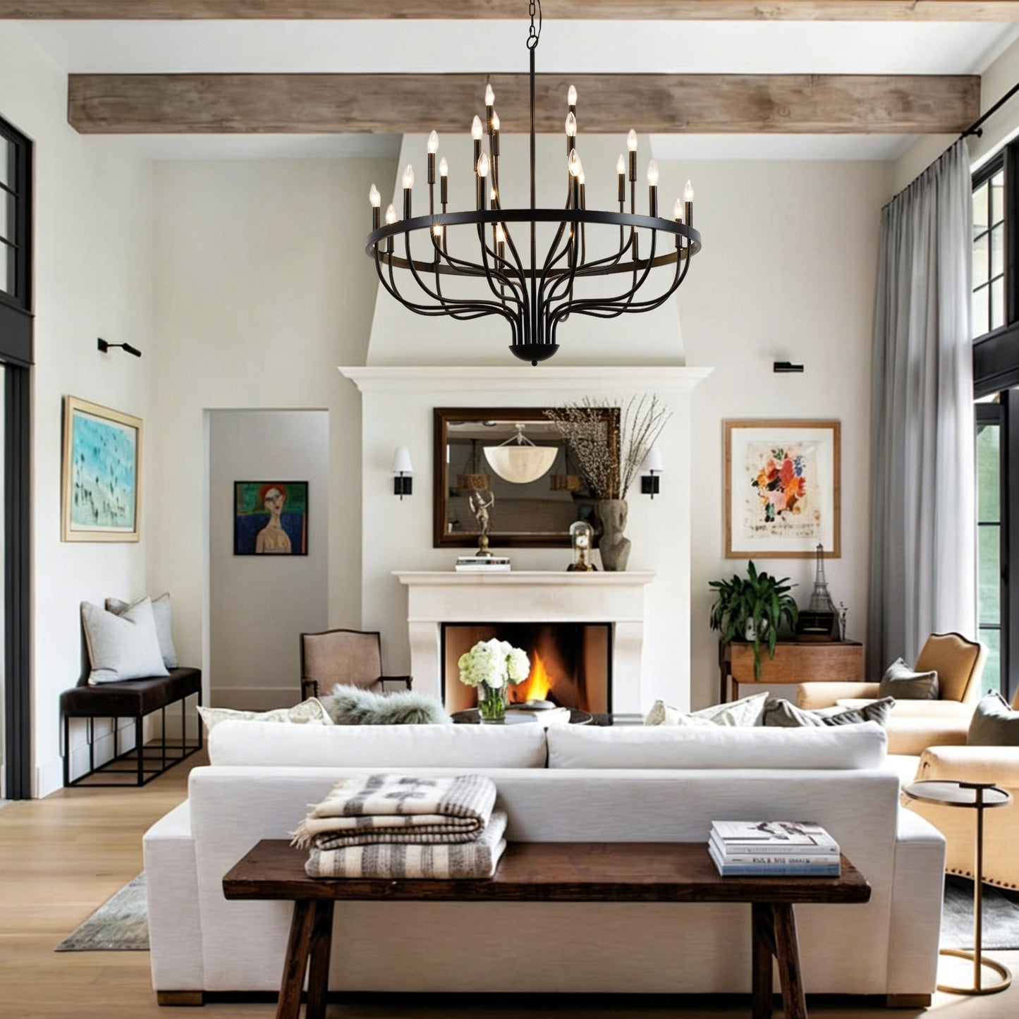 Large Black Metal Chandelier - Dining Room Pendant Light
