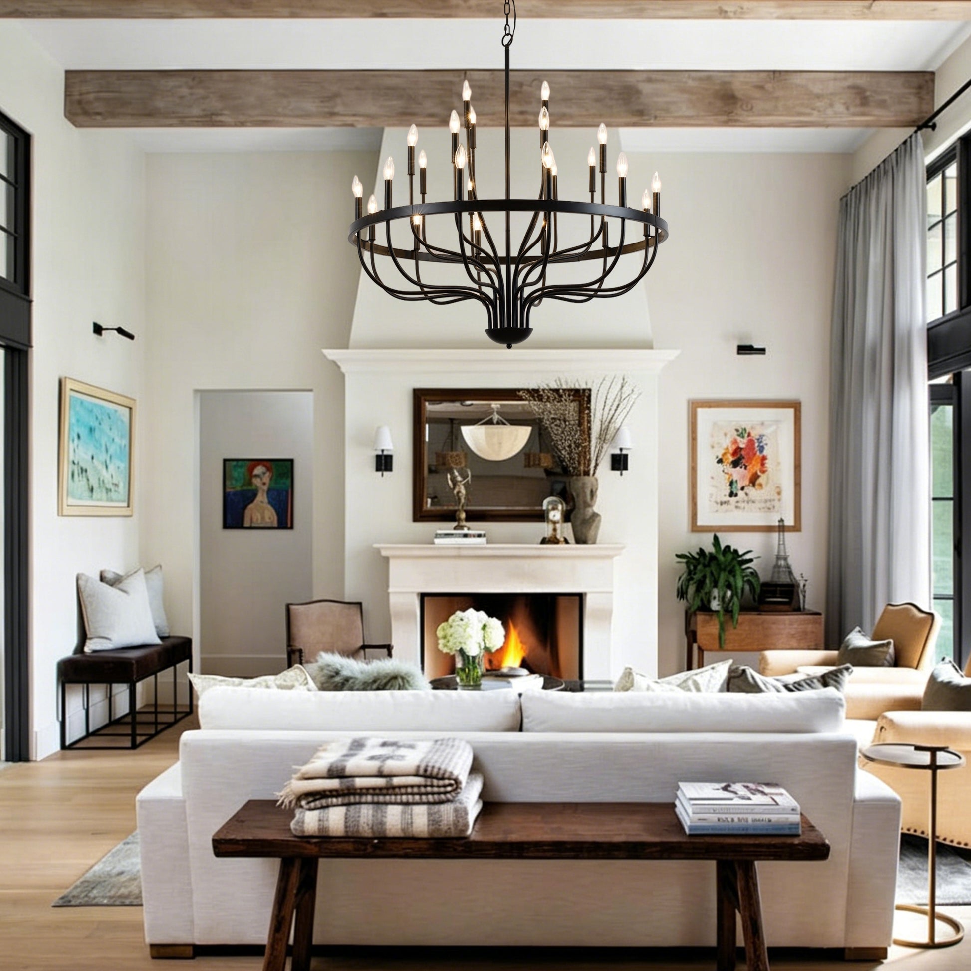 Large Black Metal Chandelier - Dining Room Pendant Light