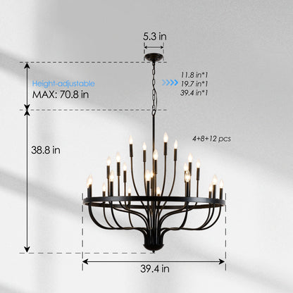Large Black Metal Chandelier - Dining Room Pendant Light