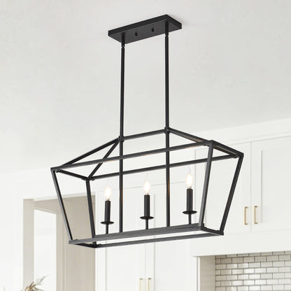 3-Light Farmhouse Kitchen Island Lighting,5 Light Industrial Linear Chandelier for Dining Room Metal Matte Black Finish Hanging Pendant Light Fixture for Bedroom Living Room Hallway Conference Room