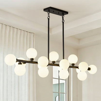 Pendant Lamp with Opal Glass Shade, 16-Lights Modern Farmhouse Ceiling Pendant Hanging Light Fixture Over Table, for Dining Room, Kitchen Island--NO INCLUDED BULBS--Matte Black+Opal
