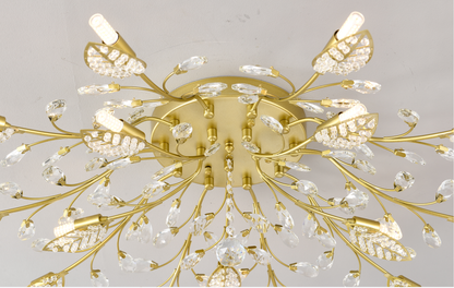 Gold Farmhouse Crystal Chandelier for Dining Room or Kitchen Island