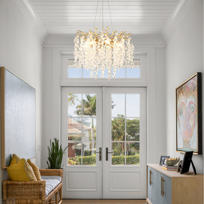 Gold Crystal Chandelier - Modern Farmhouse Lighting for Dining Rooms