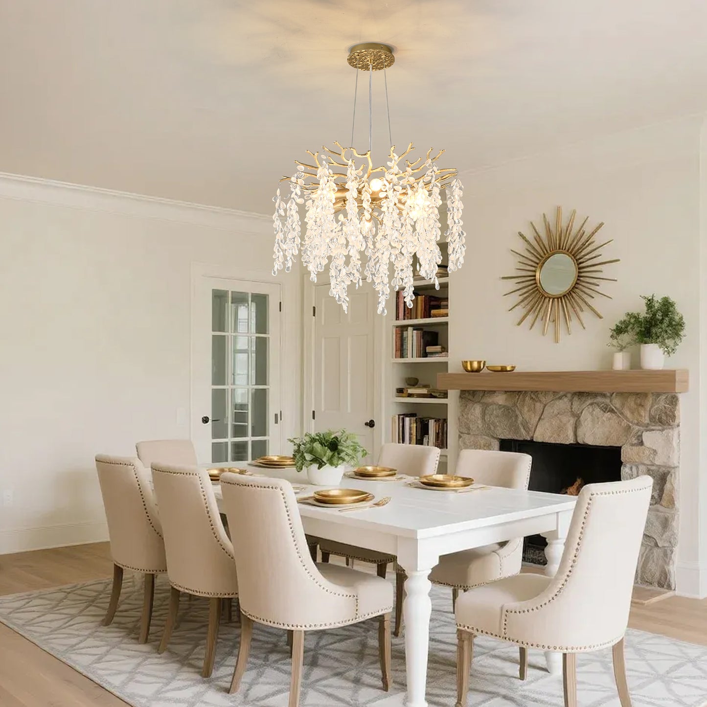 Gold Crystal Chandelier - Modern Farmhouse Lighting for Dining Rooms