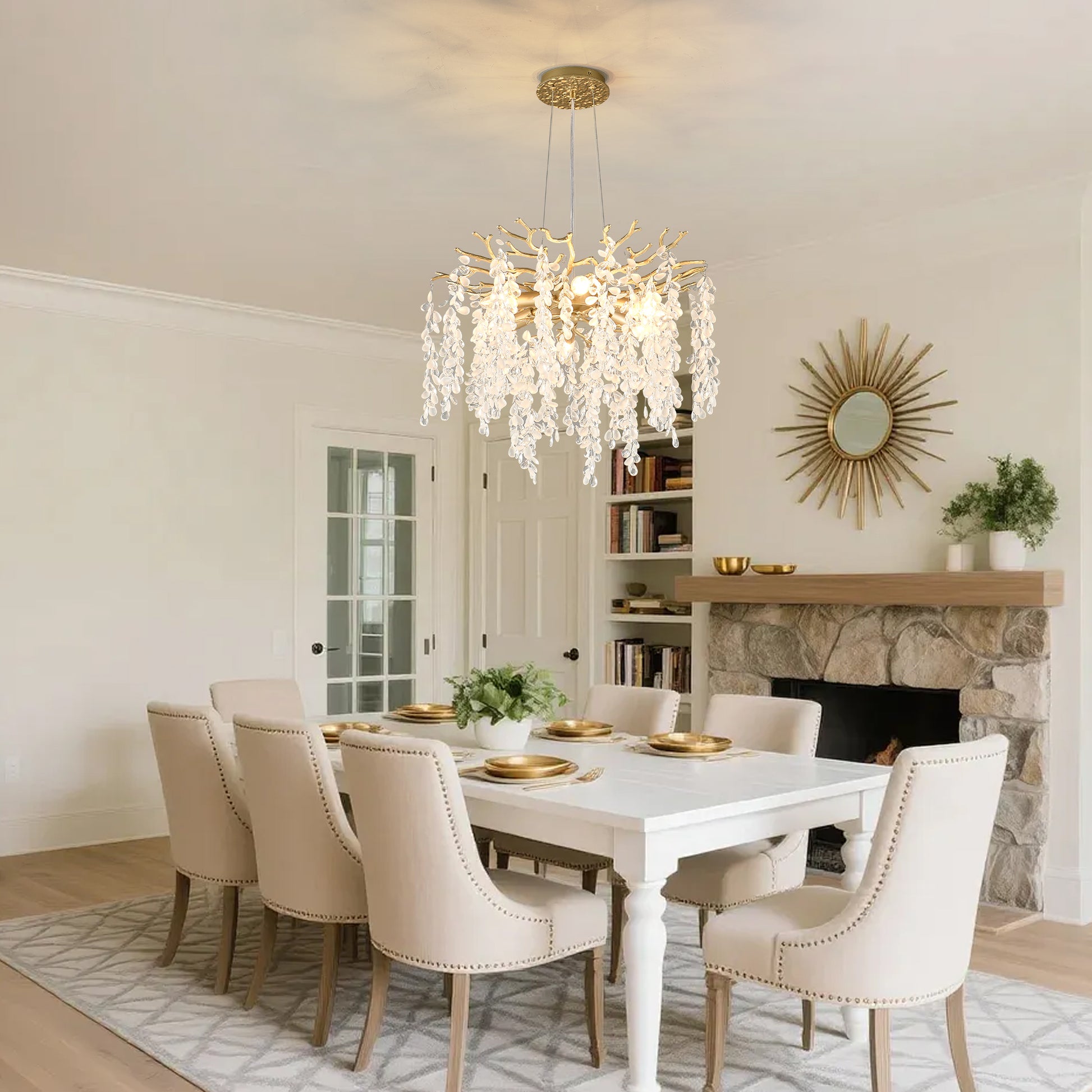 Gold Crystal Chandelier - Modern Farmhouse Lighting for Dining Rooms