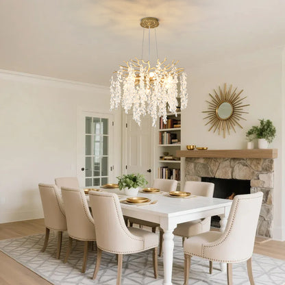 Gold Crystal Chandelier - Modern Farmhouse Lighting for Dining Rooms