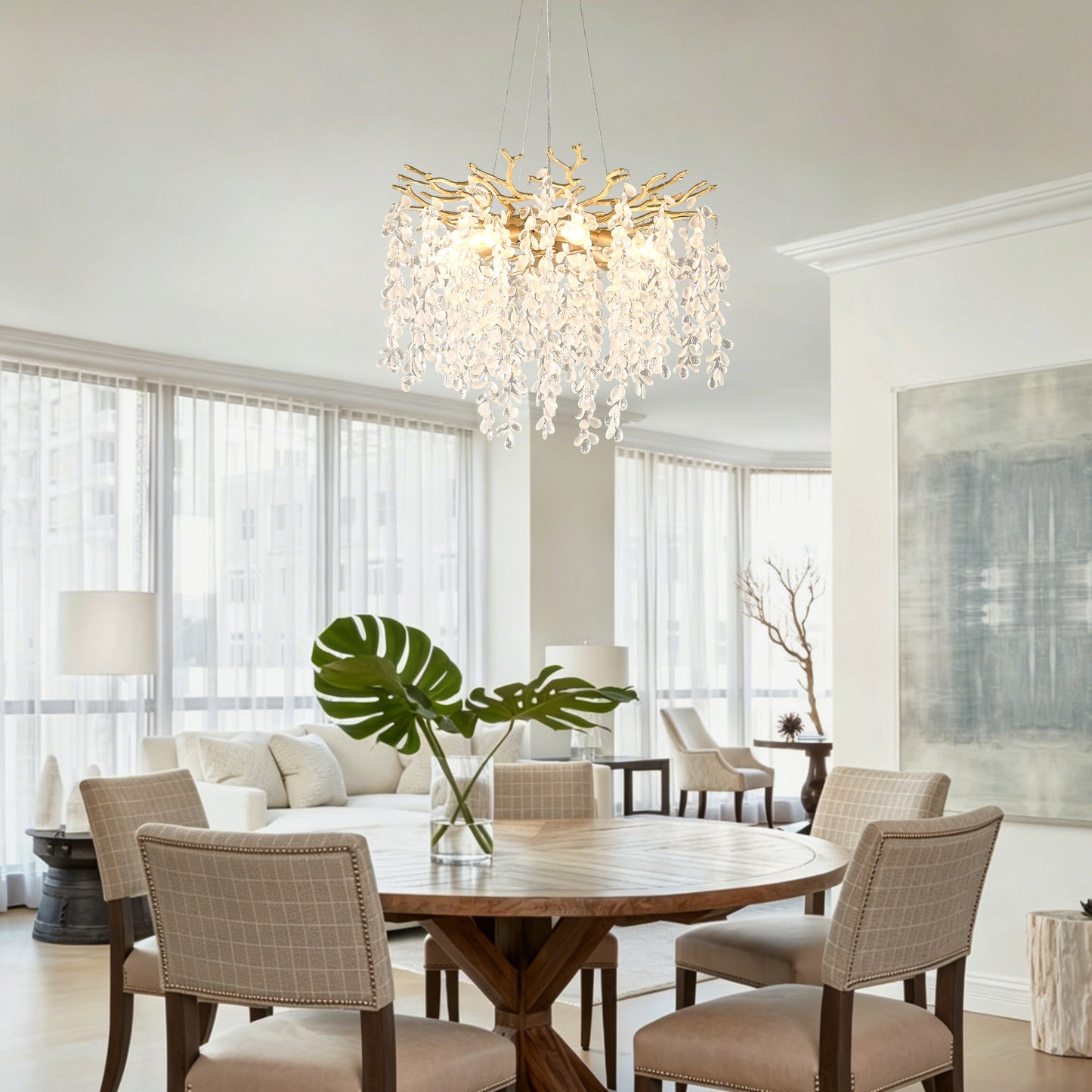 Gold Crystal Chandelier - Modern Farmhouse Lighting for Dining Rooms