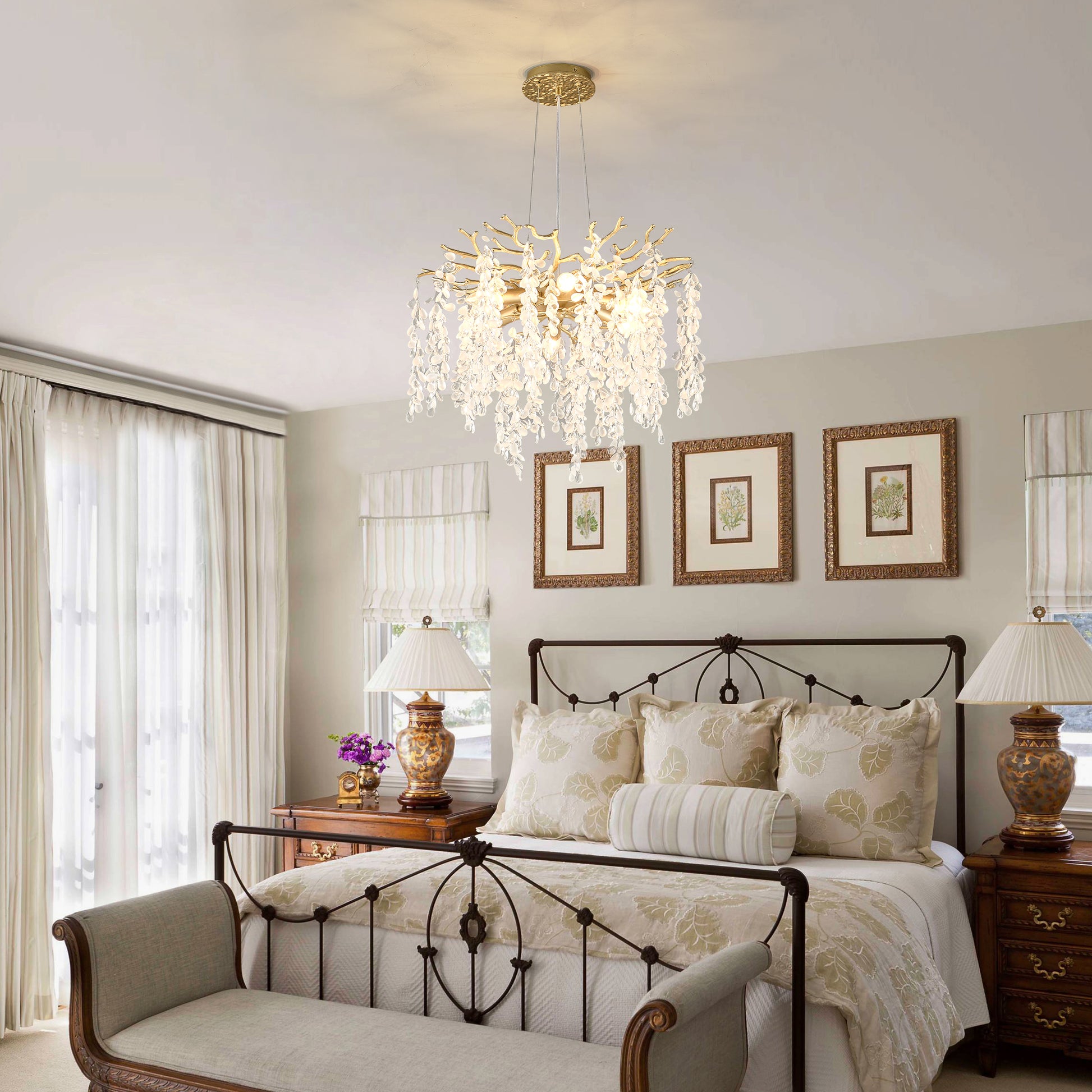Gold Crystal Chandelier - Modern Farmhouse Lighting for Dining Rooms