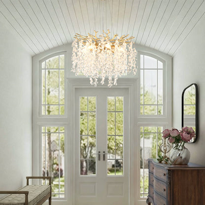 Gold Crystal Chandelier - Modern Farmhouse Lighting for Dining Rooms