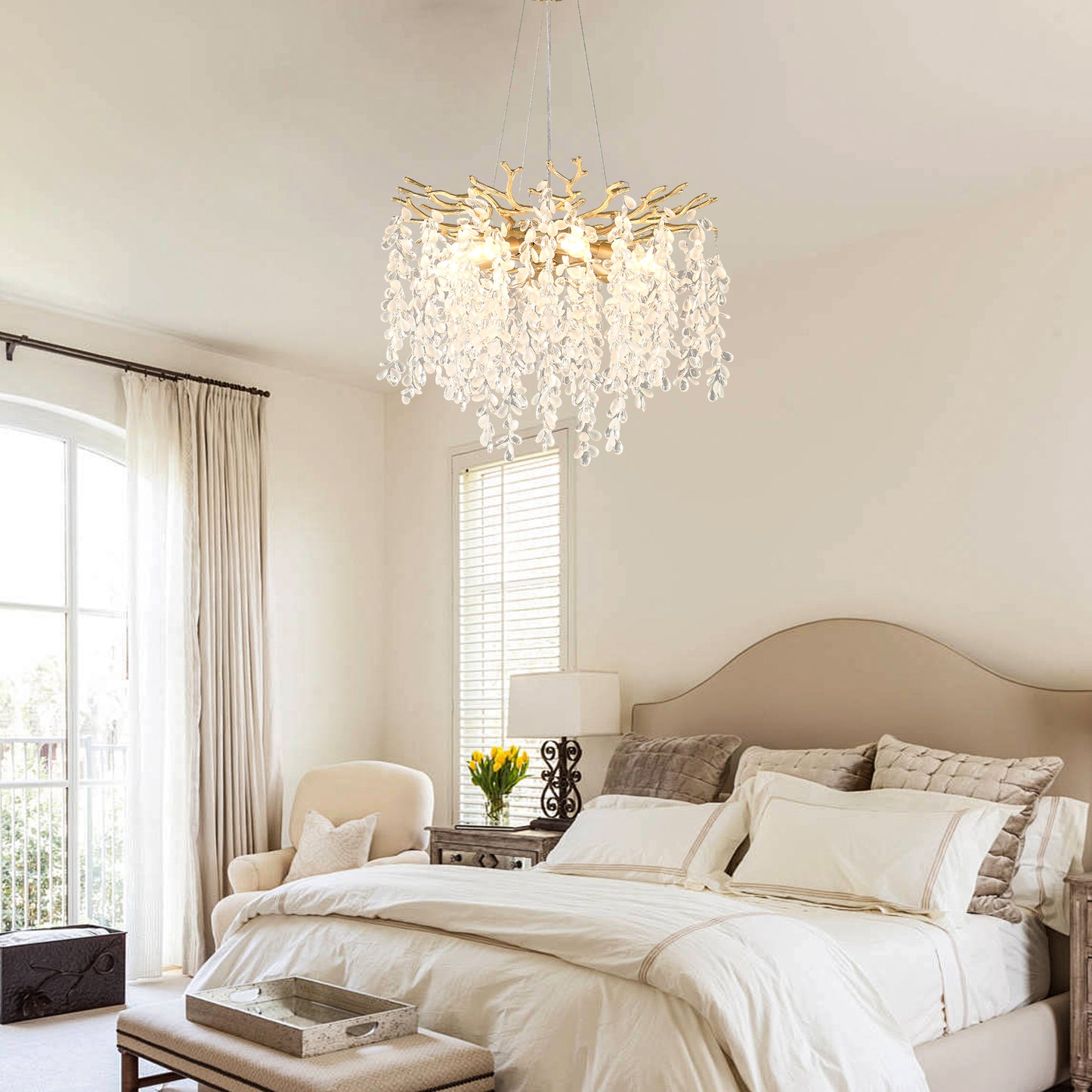 Gold Crystal Chandelier - Modern Farmhouse Lighting for Dining Rooms