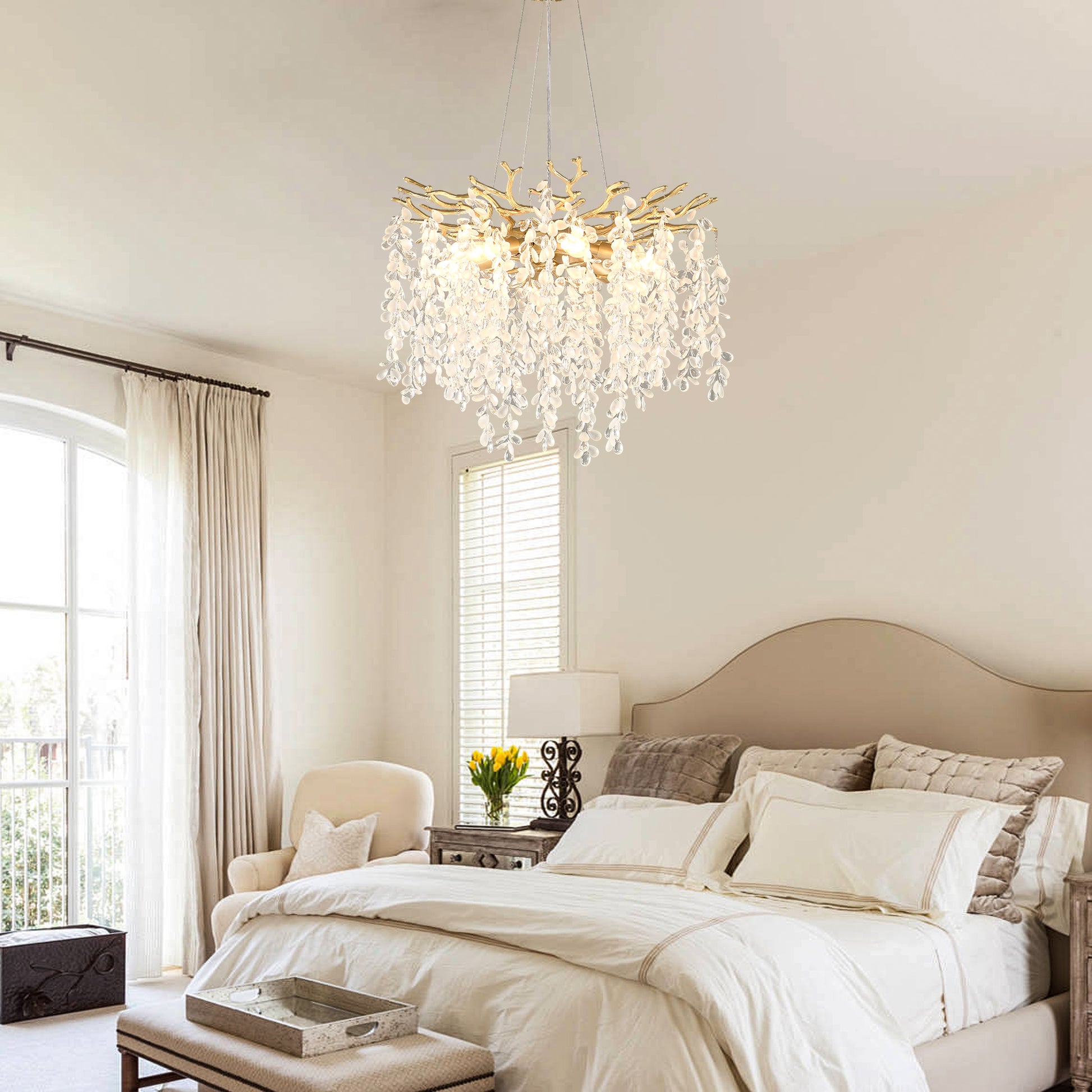 Gold Crystal Chandelier - Modern Farmhouse Lighting for Dining Rooms