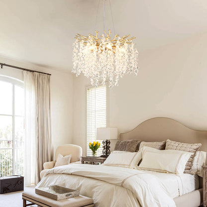 Gold Crystal Chandelier - Modern Farmhouse Lighting for Dining Rooms