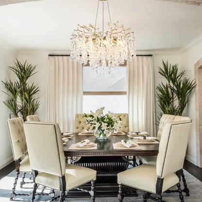8 Light Gold Metal Farmhouse Chandelier with Crystal Accent for Dining Room