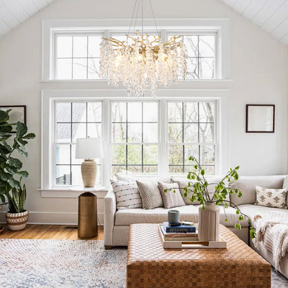 8 Light Gold Metal Farmhouse Chandelier with Crystal Accent for Dining Room