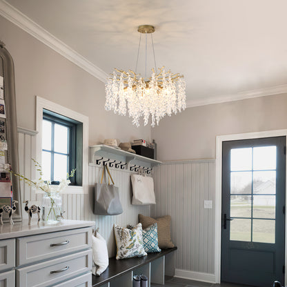 8 Light Gold Metal Farmhouse Chandelier with Crystal Accent for Dining Room