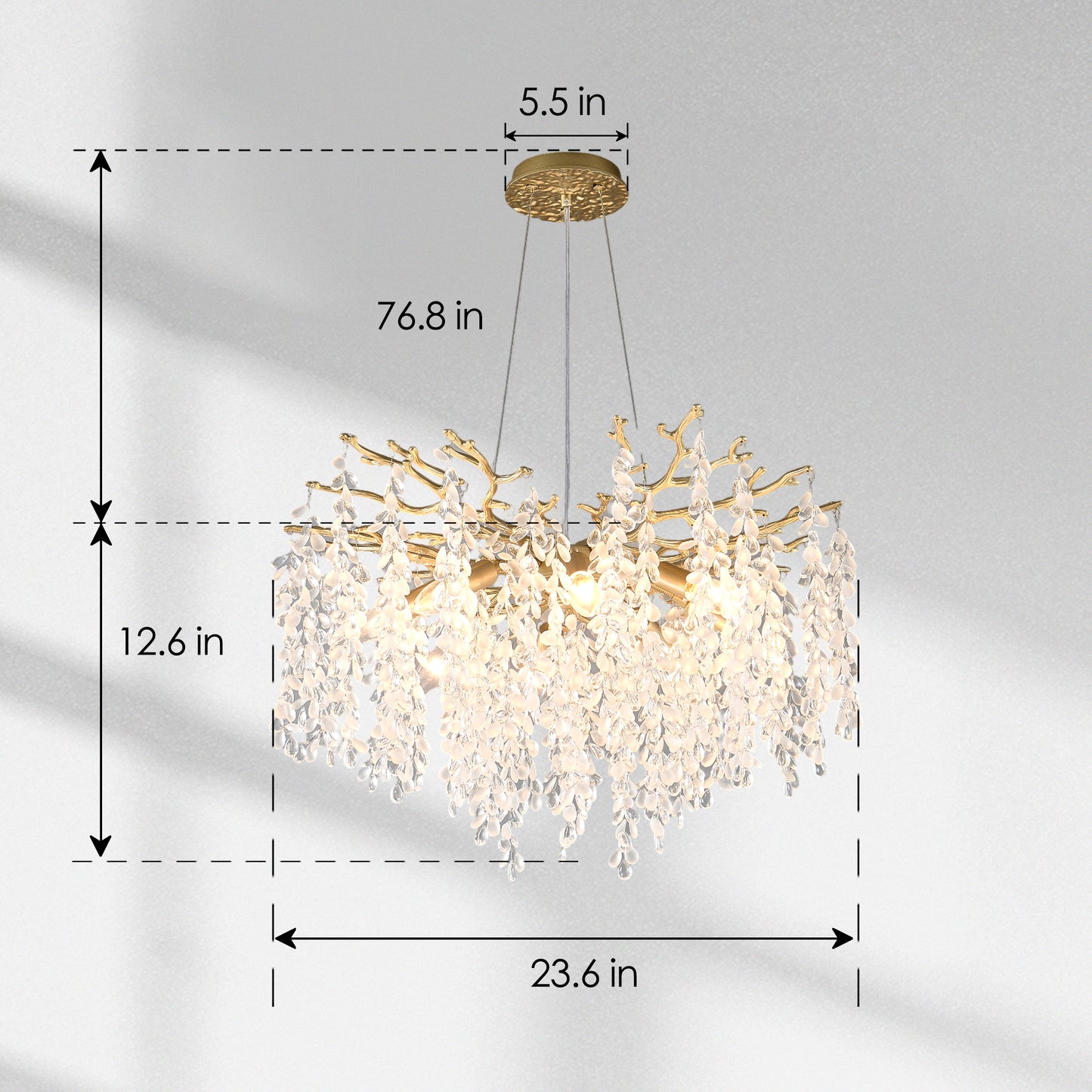 8 Light Gold Metal Farmhouse Chandelier with Crystal Accent for Dining Room