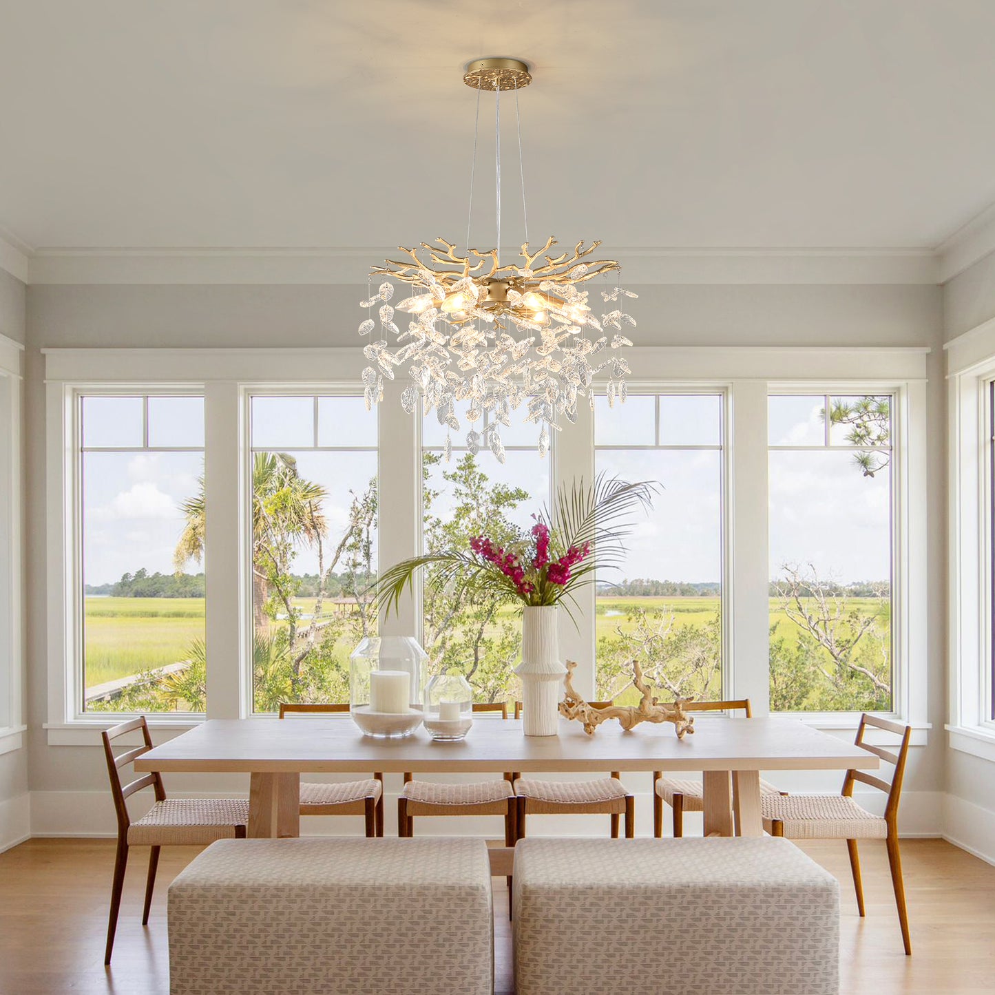 6-Light Gold Farmhouse Chandelier - Modern Kitchen Island Lighting