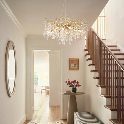Gold Metal Farmhouse Chandelier with Crystal Accents for Dining Rooms