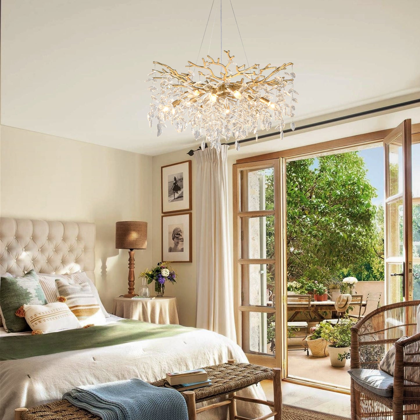 Gold Metal Farmhouse Chandelier with Crystal Accents for Dining Rooms