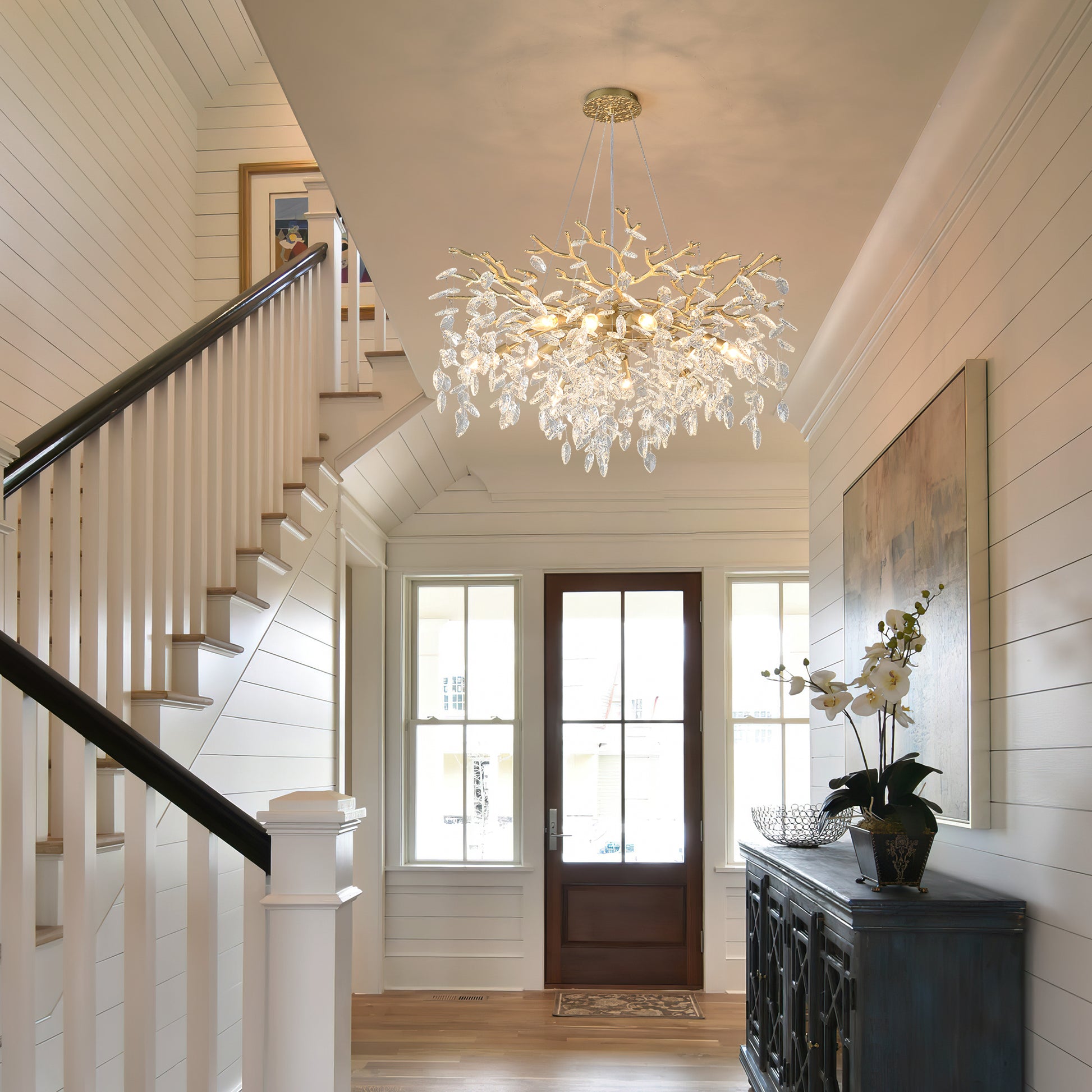 Gold Metal Farmhouse Chandelier with Crystal Accents for Dining Rooms