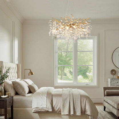 Gold Metal Farmhouse Chandelier with Crystal Accents for Dining Rooms