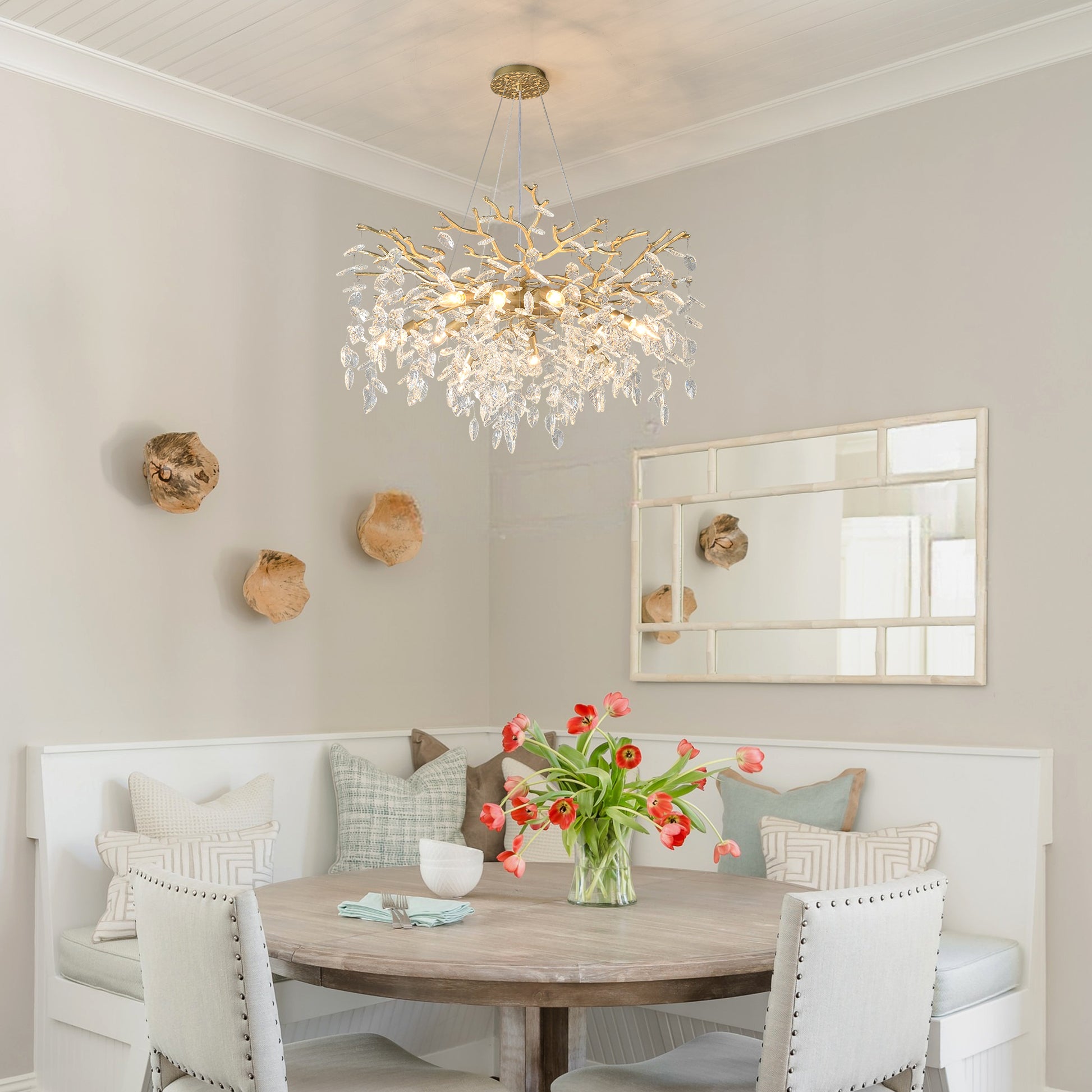 Gold Metal Farmhouse Chandelier with Crystal Accents for Dining Rooms