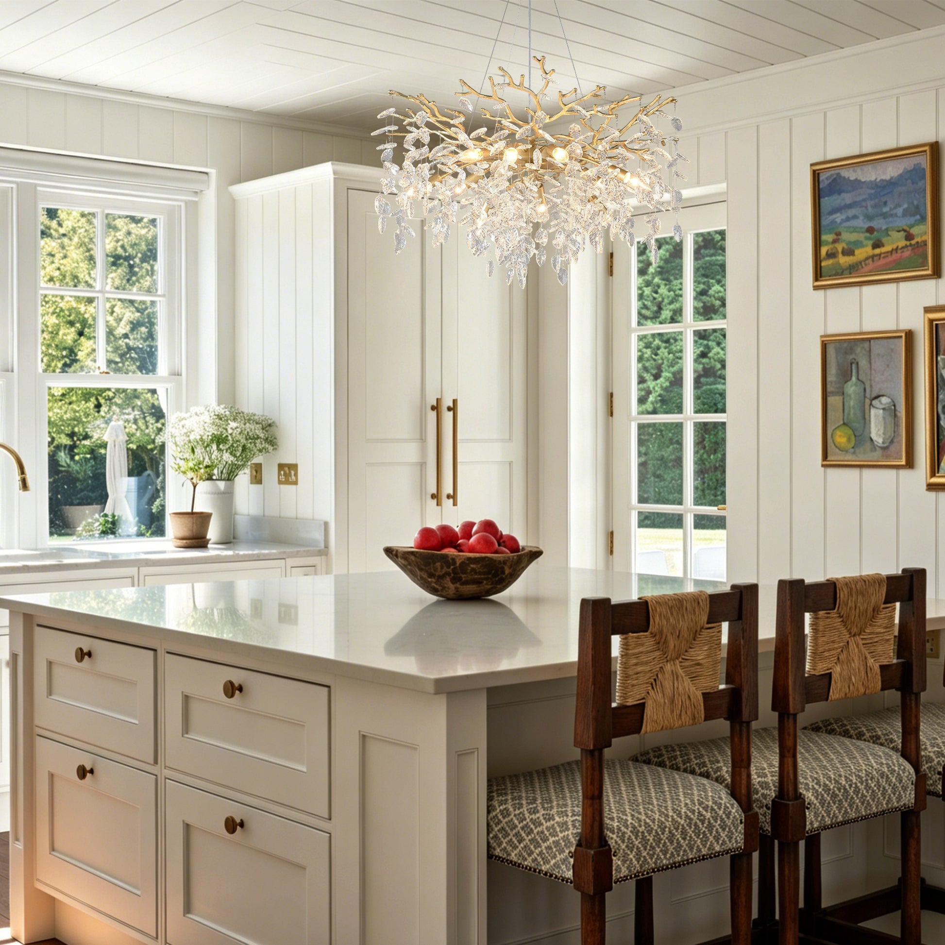 Gold Metal Farmhouse Chandelier with Crystal Accents for Dining Rooms