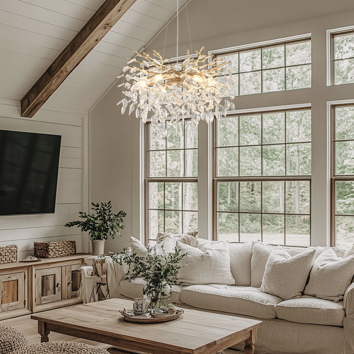 10-Light Gold Metal Chandelier - Farmhouse Style Lighting