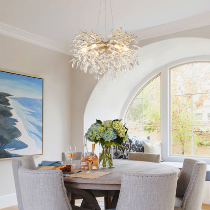 10-Light Chandelier Maple Leaf Crystal Ceiling Lamp, 10-Lights Modern Farmhouse Ceiling Ceiling Hanging Light Fixture , for Dining Room, Kitchen Island--NO INCLUDED BULBS--GOLD