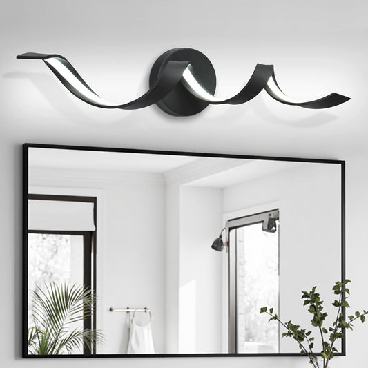 Modern LED Bathroom Vanity Lights, 24inch Dimmable Black Bathroom Lighting Fixture Over Mirror 15W Spiral Design LED Wall Light Fixtures--Black