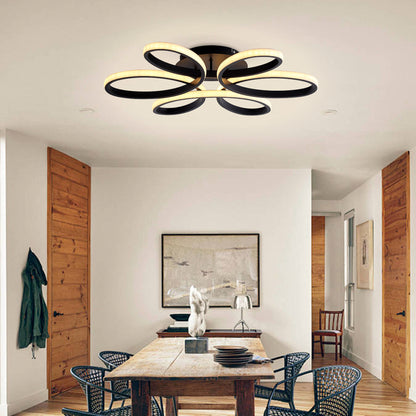 23 Inch Modern Flower Ceiling Light - Black Dimmable Lamp for Living Room Bedroom