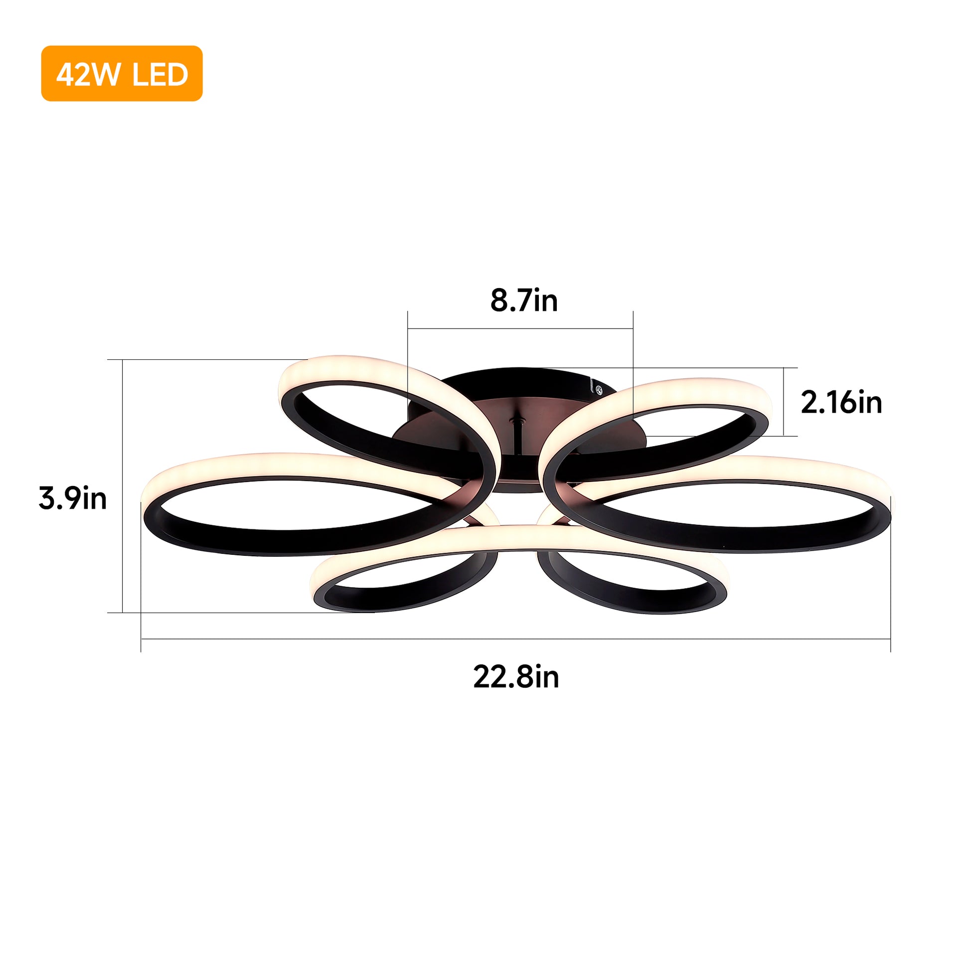 23 Inch Modern Flower Ceiling Light - Black Dimmable Lamp for Living Room Bedroom