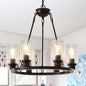 23.62'' Modern 6-Light Black Wagon Wheel Chandelier With Light(No Bulbs) For Bedroom Bathroom,Living Room--E26--Coffee Brown